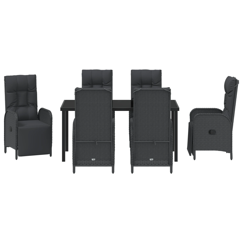 vidaXL Dārza ēdamgalds ar spilvenu 7 pcs Melna poliratāns