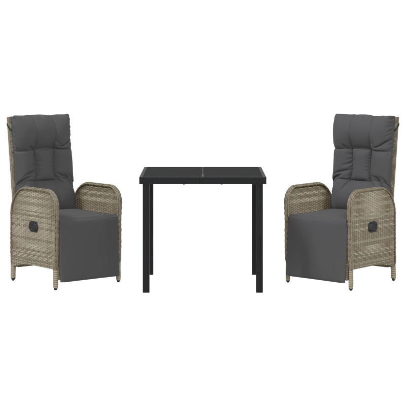 vidaXL Dārza ēdamgalds ar spilvenu 3 pcs Pelēka poliratāns