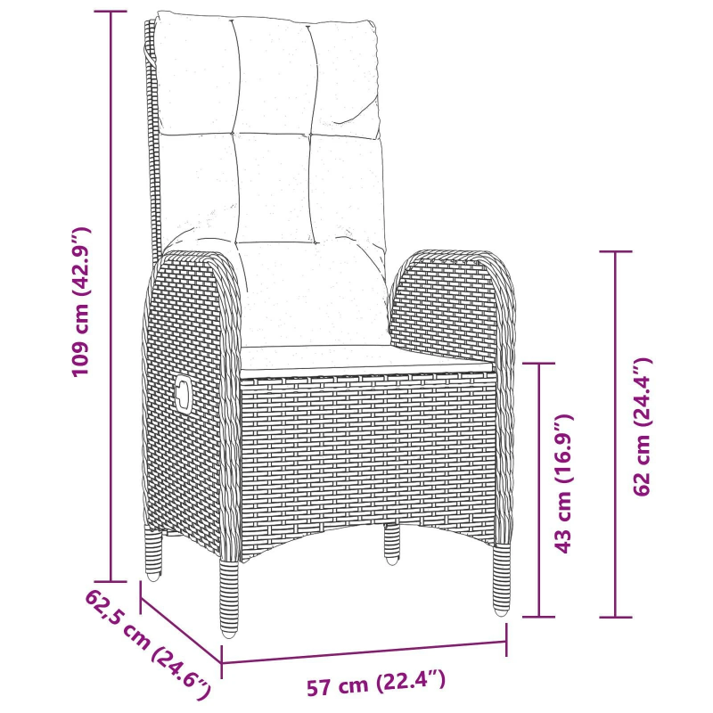 vidaXL Dārza ēdamgalds ar spilvenu 7 pcs Pelēka poliratāns
