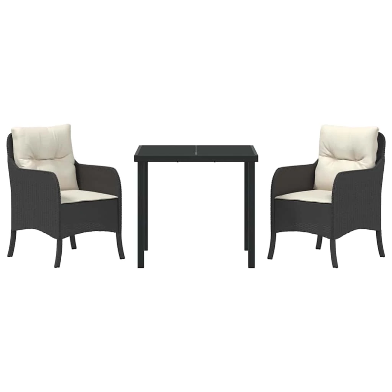 vidaXL Dārza ēdamgalds ar spilvenu 3 pcs Melna Poliūtu rotangpalma