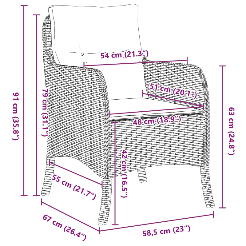 vidaXL Dārza ēdamgalds ar spilvenu 5 pcs Melna Poliūtu rotangpalma