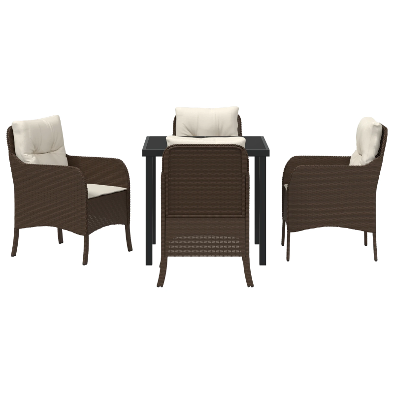 vidaXL Dārza ēdamgalds ar spilvenu 5 pcs Brūna Poliūtu rotangpalma