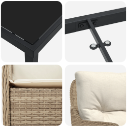 vidaXL Dārza ēdamgalds ar spilvenu 3 pcs Bēša Poliūtu rotangpalma