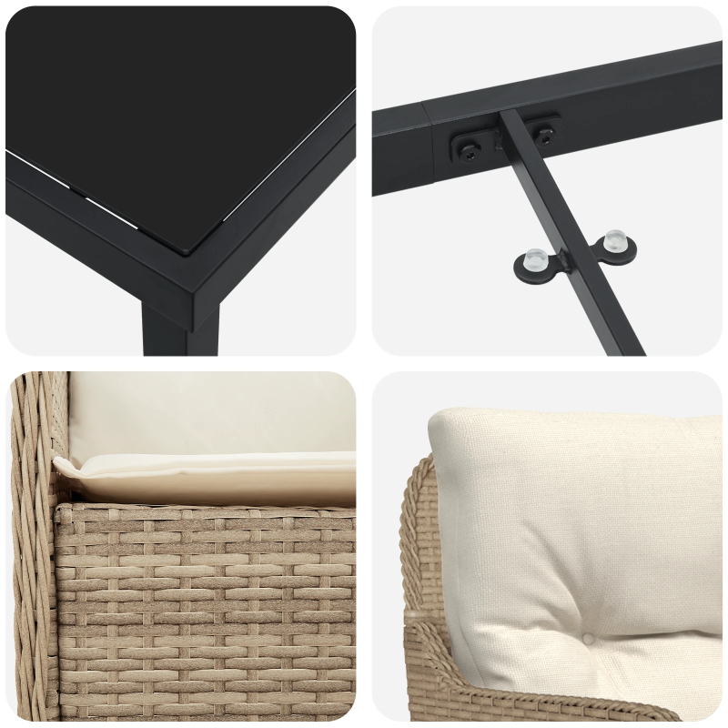 vidaXL Dārza ēdamgalds ar spilvenu 3 pcs Bēša Poliūtu rotangpalma