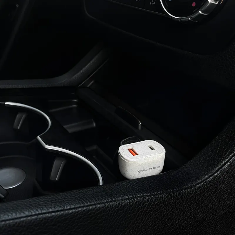 Tellur Green car charger, 36W, 6A ,PD18W + QC3.0, cream