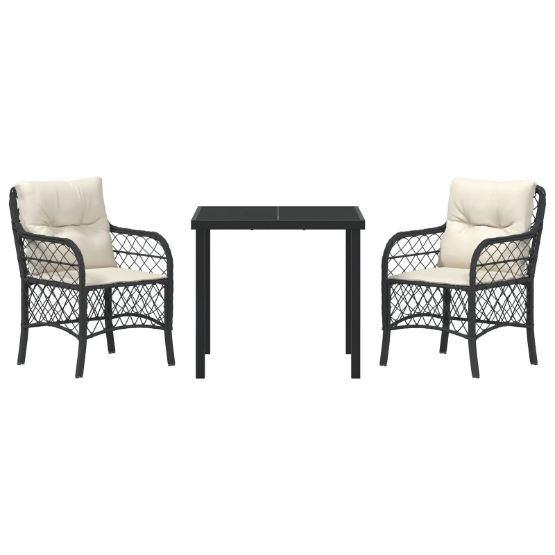 vidaXL Dārza ēdamgalds ar spilvenu 5 pcs Melna poliratāns