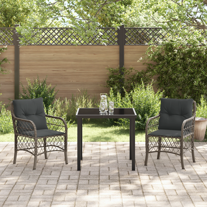 vidaXL Dārza ēdamgalds ar spilvenu 3 pcs Pelēka poliratāns