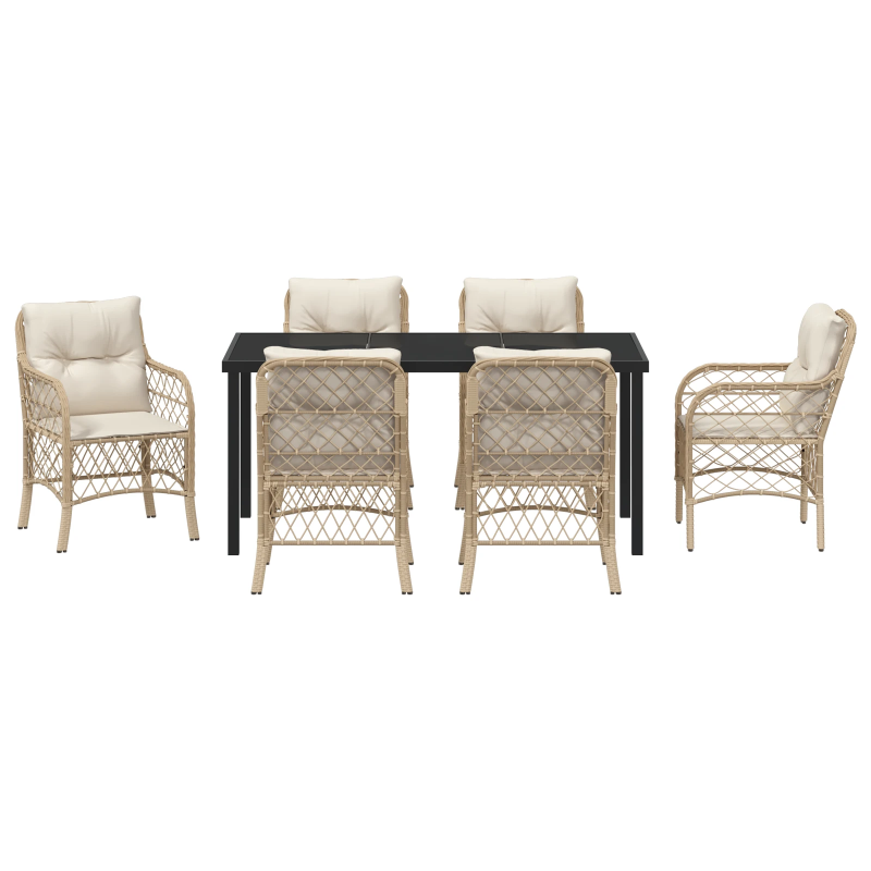 vidaXL Dārza ēdamgalds ar spilvenu 7 pcs Bēša poliratāns