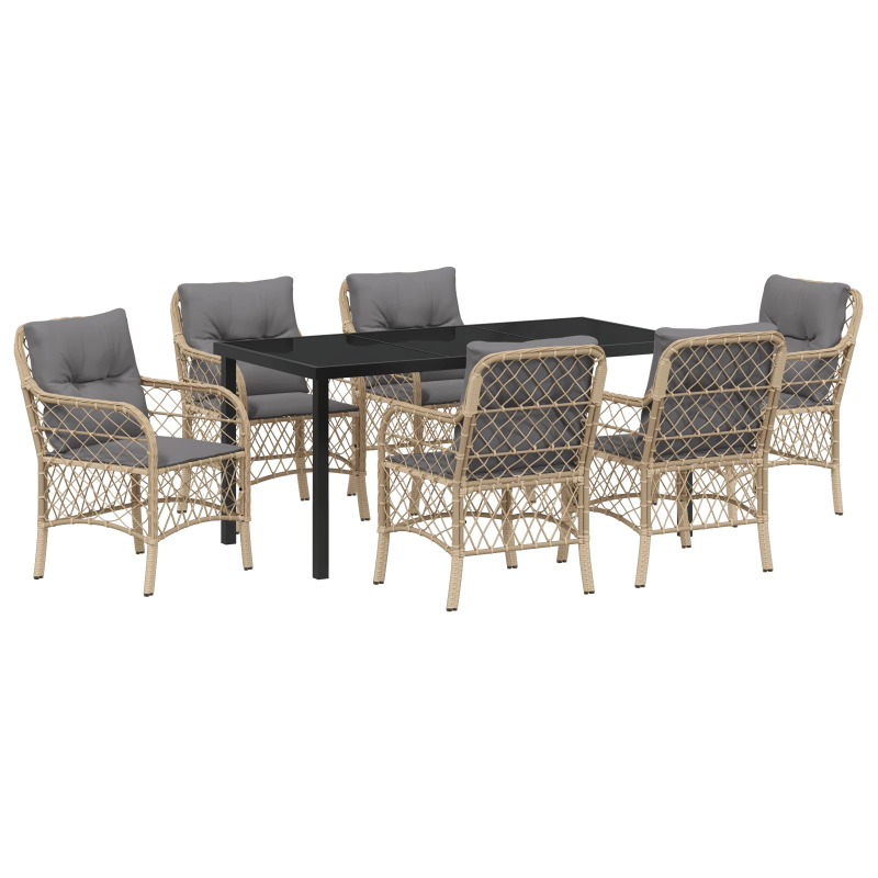 vidaXL Dārza ēdamgalds ar spilvenu 7 pcs Bēša poliratāns