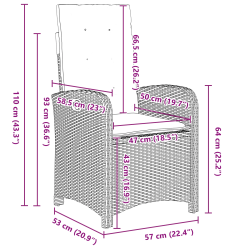 vidaXL Dārza ēdamgalds ar spilvenu 7 pcs Melna poliratāns