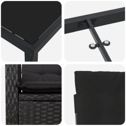 vidaXL Dārza ēdamgalds ar spilvenu 7 pcs Melna poliratāns