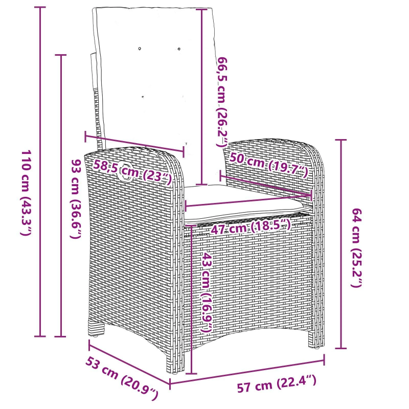 vidaXL Dārza ēdamgalds ar spilvenu 3 pcs Bēša poliratāns
