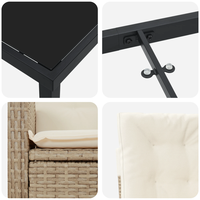 vidaXL Dārza ēdamgalds ar spilvenu 7 pcs Bēša poliratāns