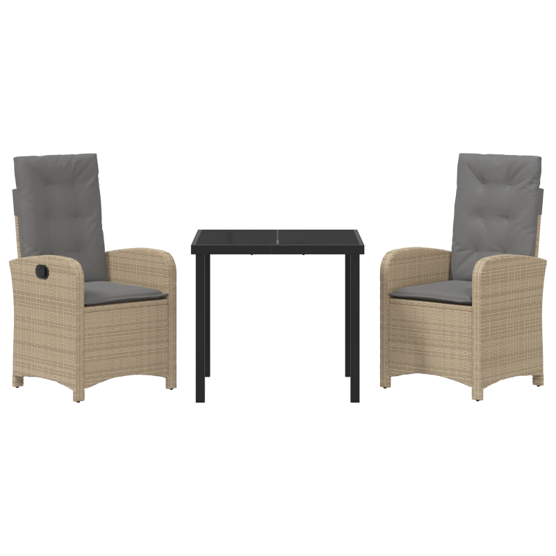 vidaXL Dārza ēdamgalds ar spilvenu 3 pcs Bēša poliratāns