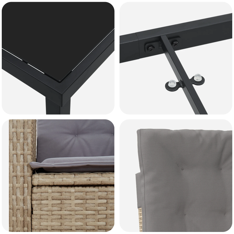 vidaXL Dārza ēdamgalds ar spilvenu 3 pcs Bēša poliratāns