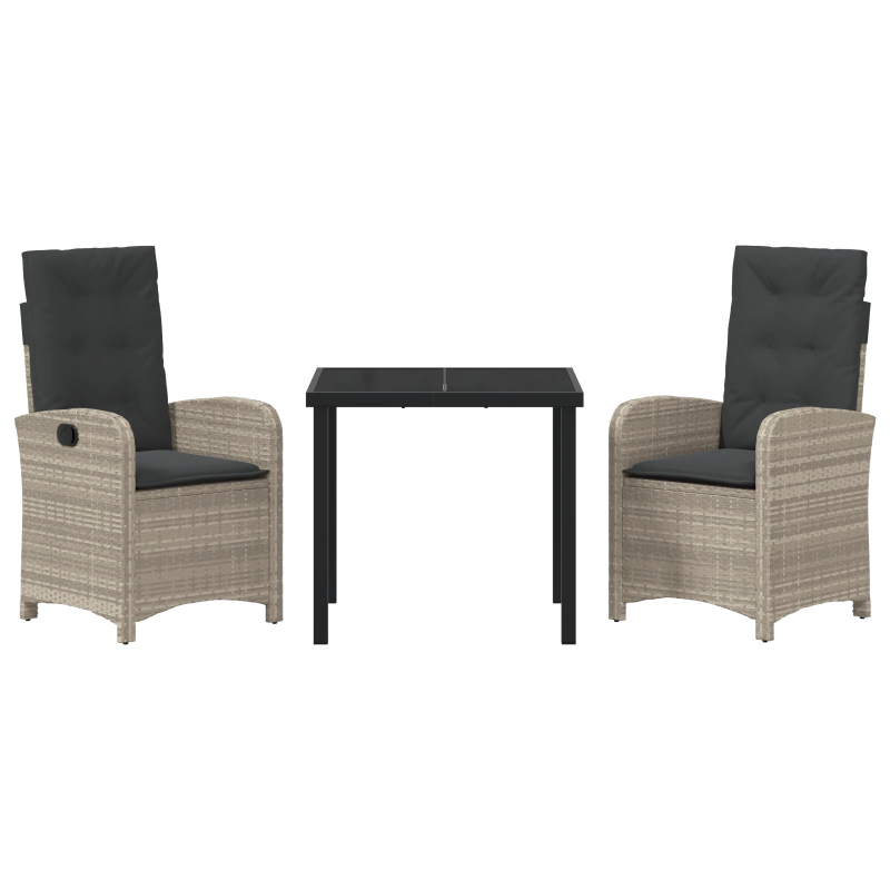 vidaXL Dārza ēdamgalds ar spilvenu 3 pcs Gaiši pelēks poliratāns