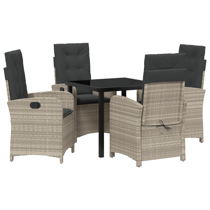 vidaXL Dārza ēdamgalds ar spilvenu 5 pcs Gaiši pelēks poliratāns