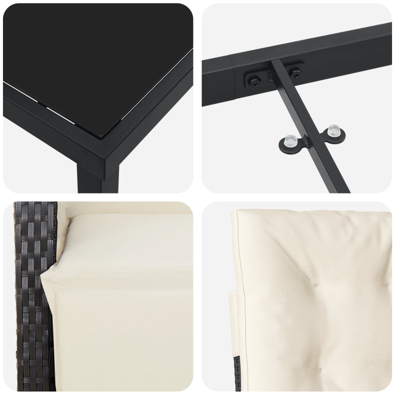 vidaXL Dārza ēdamgalds ar spilvenu 5 pcs Melna poliratāns