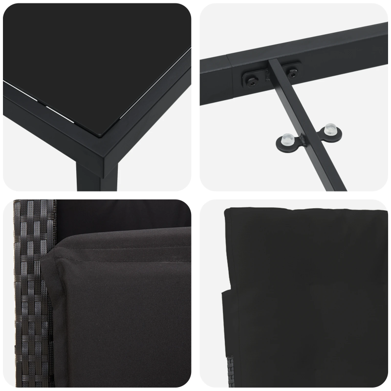 vidaXL Dārza ēdamgalds ar spilvenu 5 pcs Melna poliratāns