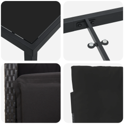 vidaXL Dārza ēdamgalds ar spilvenu 7 pcs Melna poliratāns