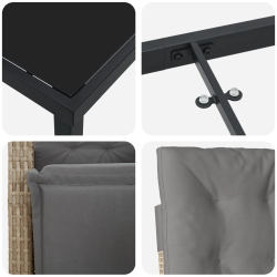 vidaXL Dārza ēdamgalds ar spilvenu 3 pcs Bēša poliratāns