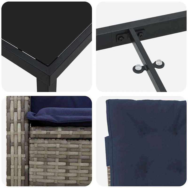 vidaXL Dārza ēdamgalds ar spilvenu 3 pcs Pelēka poliratāns