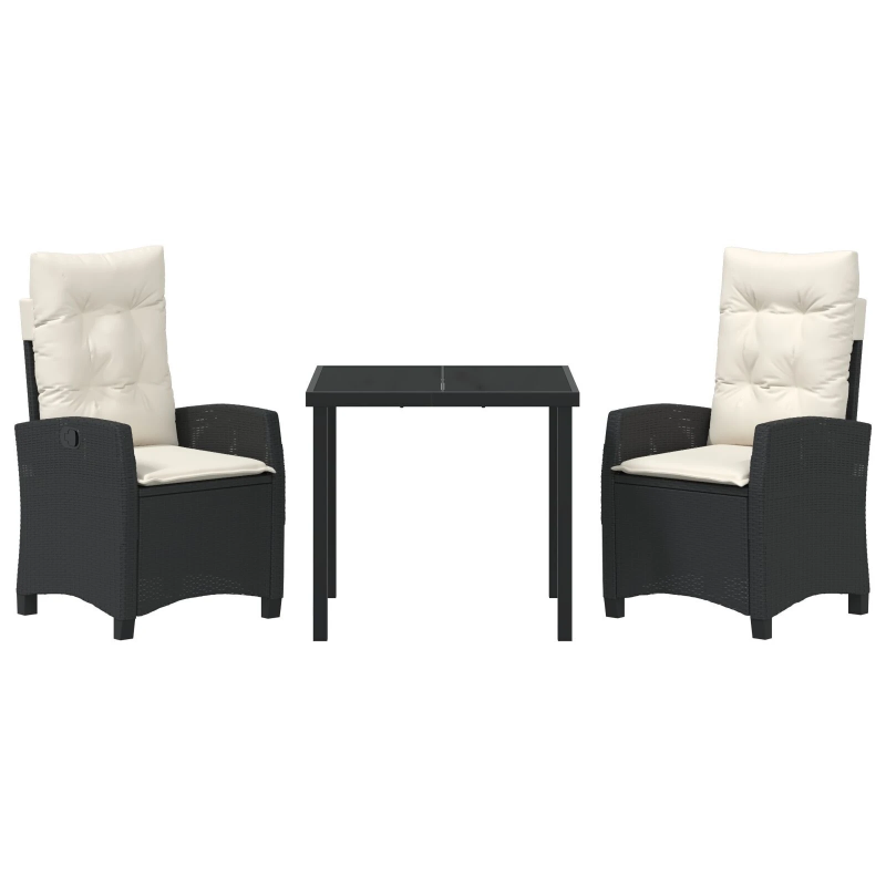 vidaXL Dārza ēdamgalds ar spilvenu 5 pcs Melna poliratāns