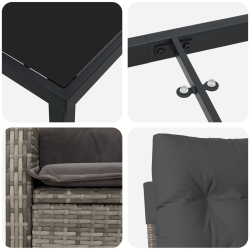 vidaXL Dārza ēdamgalds ar spilvenu 3 pcs Pelēka poliratāns