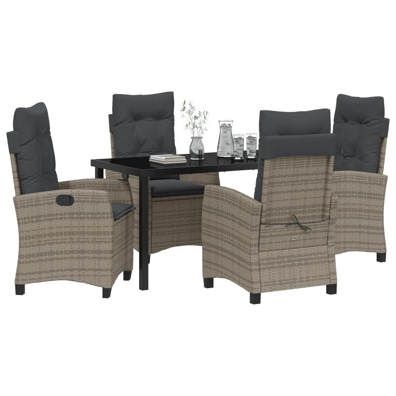 vidaXL Dārza ēdamgalds ar spilvenu 5 pcs Pelēka poliratāns