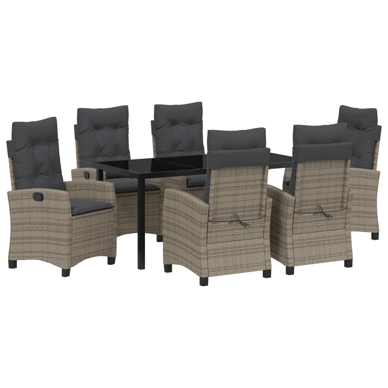 vidaXL Dārza ēdamgalds ar spilvenu 7 pcs Pelēka poliratāns