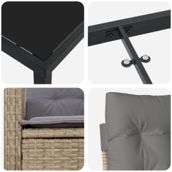 vidaXL Dārza ēdamgalds ar spilvenu 7 pcs Bēša poliratāns