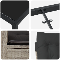 vidaXL Dārza ēdamgalds ar spilvenu 3 pcs Gaiši pelēks poliratāns