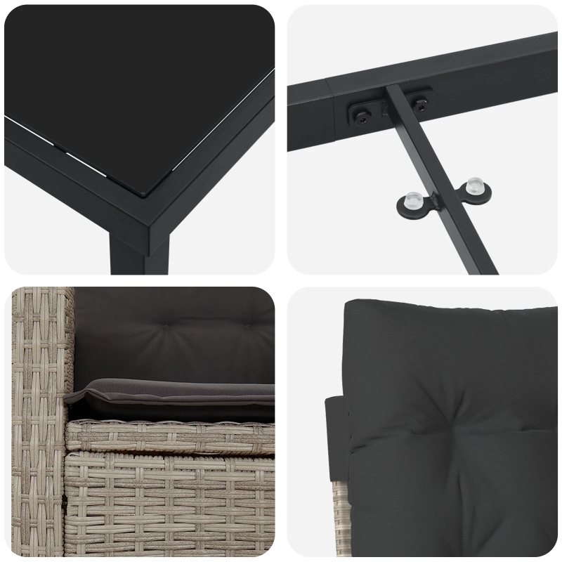 vidaXL Dārza ēdamgalds ar spilvenu 5 pcs Gaiši pelēks poliratāns