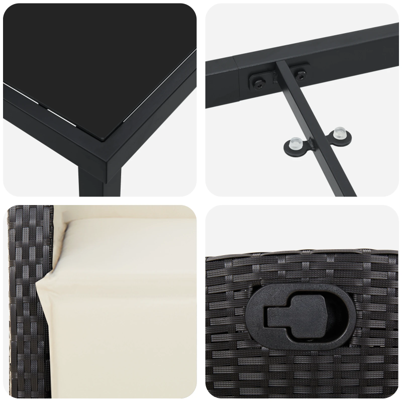 vidaXL Dārza ēdamgalds ar spilvenu 7 pcs Melna poliratāns