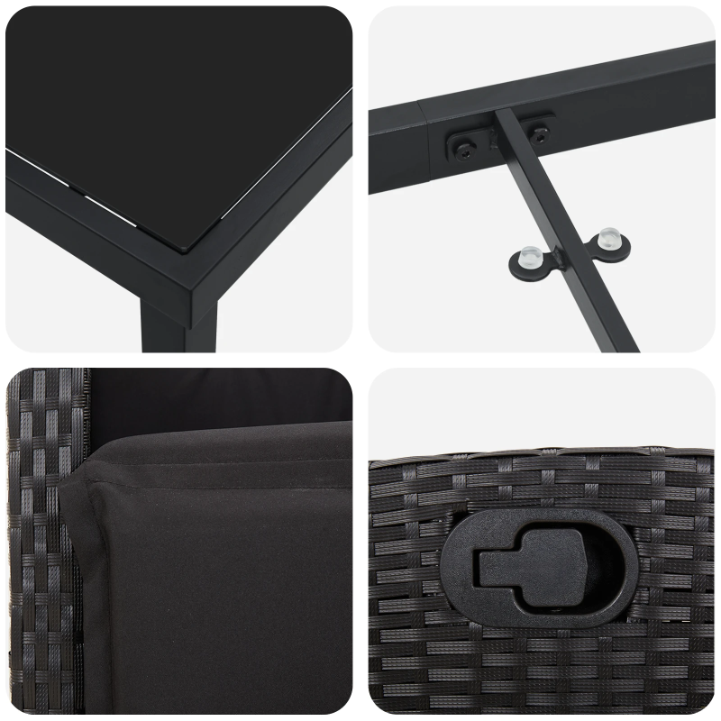 vidaXL Dārza ēdamgalds ar spilvenu 5 pcs Melna poliratāns