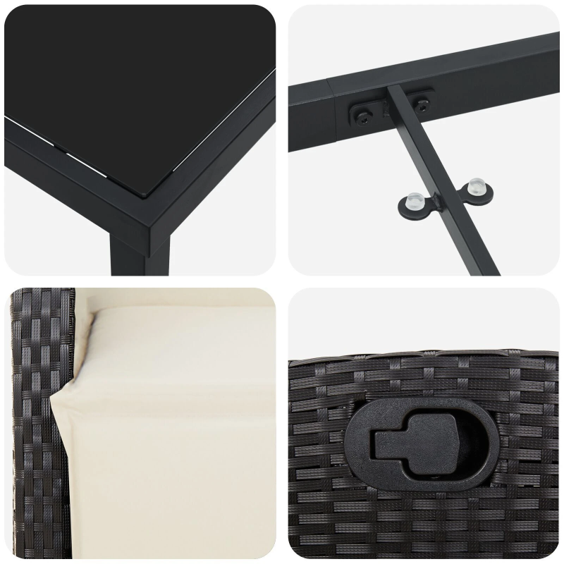 vidaXL Dārza ēdamgalds ar spilvenu 5 pcs Melna poliratāns