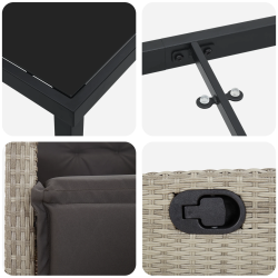 vidaXL Dārza ēdamgalds ar spilvenu 7 pcs Gaiši pelēks poliratāns