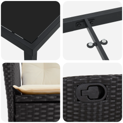 vidaXL Dārza ēdamgalds ar spilvenu 5 pcs Melna poliratāns