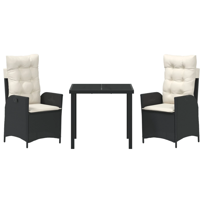 vidaXL Dārza ēdamgalds ar spilvenu 7 pcs Melna poliratāns