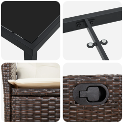 vidaXL Dārza ēdamgalds ar spilvenu 7 pcs Brūna poliratāns