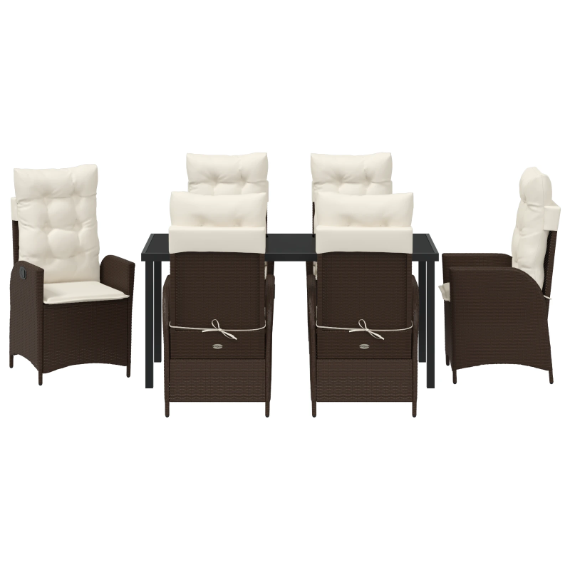 vidaXL Dārza ēdamgalds ar spilvenu 7 pcs Brūna poliratāns