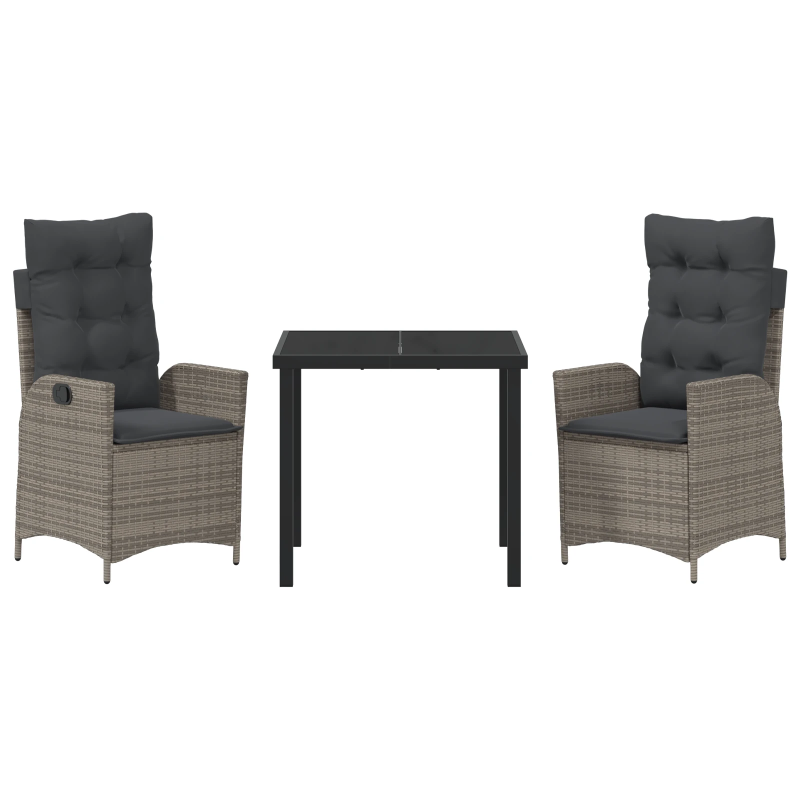 vidaXL Dārza ēdamgalds ar spilvenu 3 pcs Pelēka poliratāns