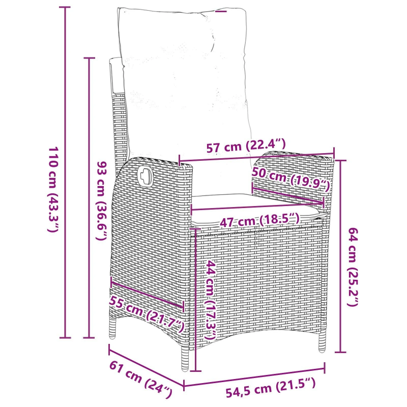vidaXL Dārza ēdamgalds ar spilvenu 3 pcs Bēša poliratāns