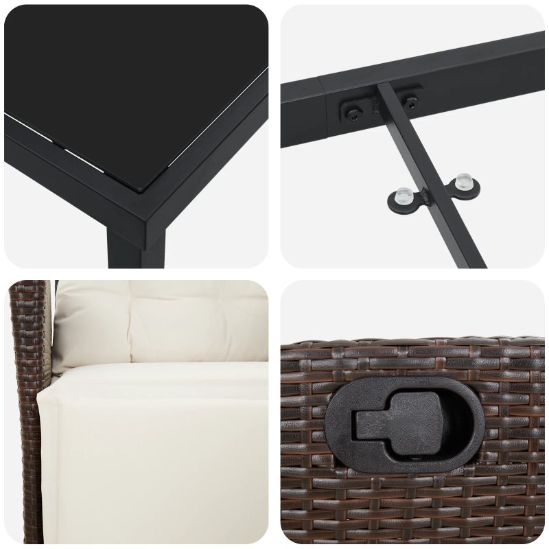 vidaXL Dārza ēdamgalds ar spilvenu 3 pcs Brūna poliratāns