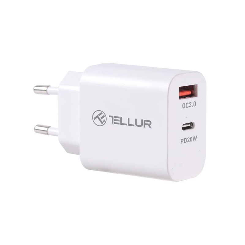 Tellur Dual Port Wall Charger PDHC PD 20W + QC3,0 18W White
