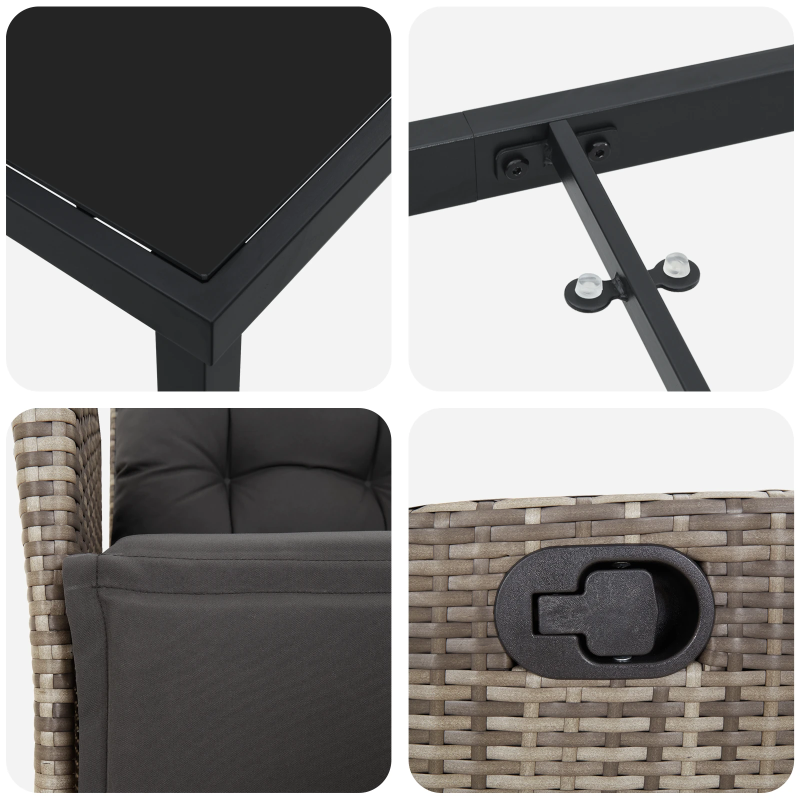 vidaXL Dārza ēdamgalds ar spilvenu 7 pcs Pelēka poliratāns