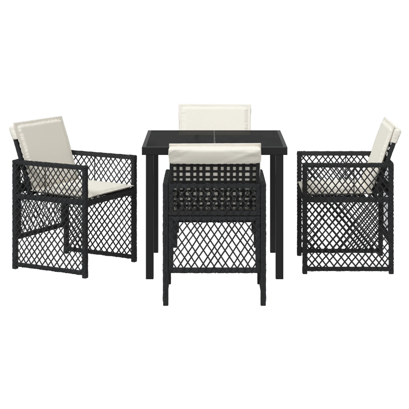 vidaXL Dārza ēdamgalds 5 pcs Melna poliratāns