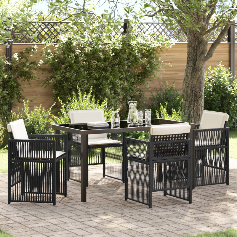 vidaXL Dārza ēdamgalds 5 pcs Melna Tērauds ar pulverkrāsas pārklājumu