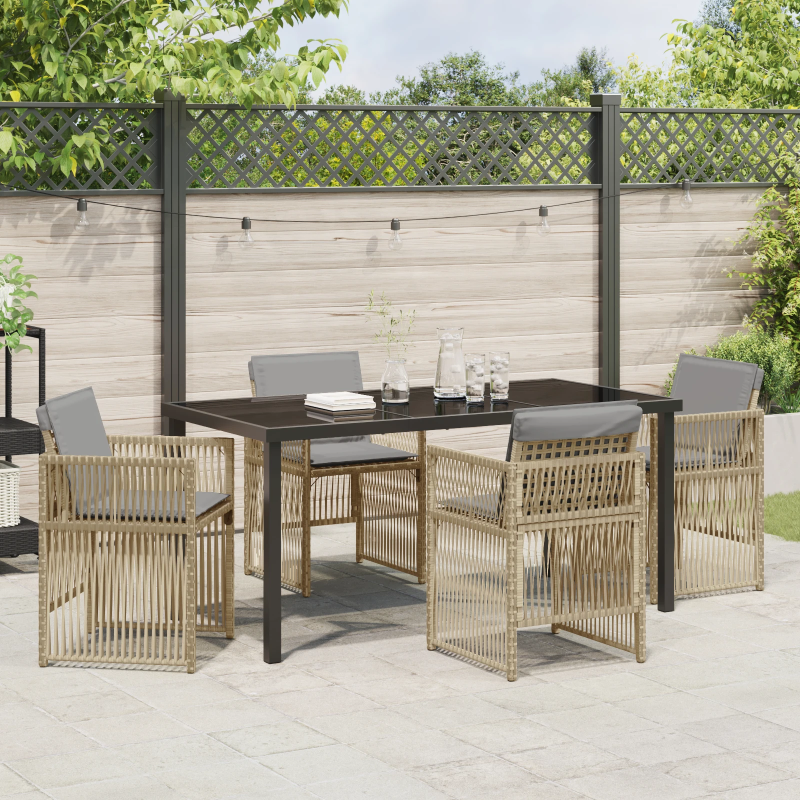 vidaXL Dārza ēdamgalds 5 pcs Bēša Tērauds ar pulverkrāsas pārklājumu