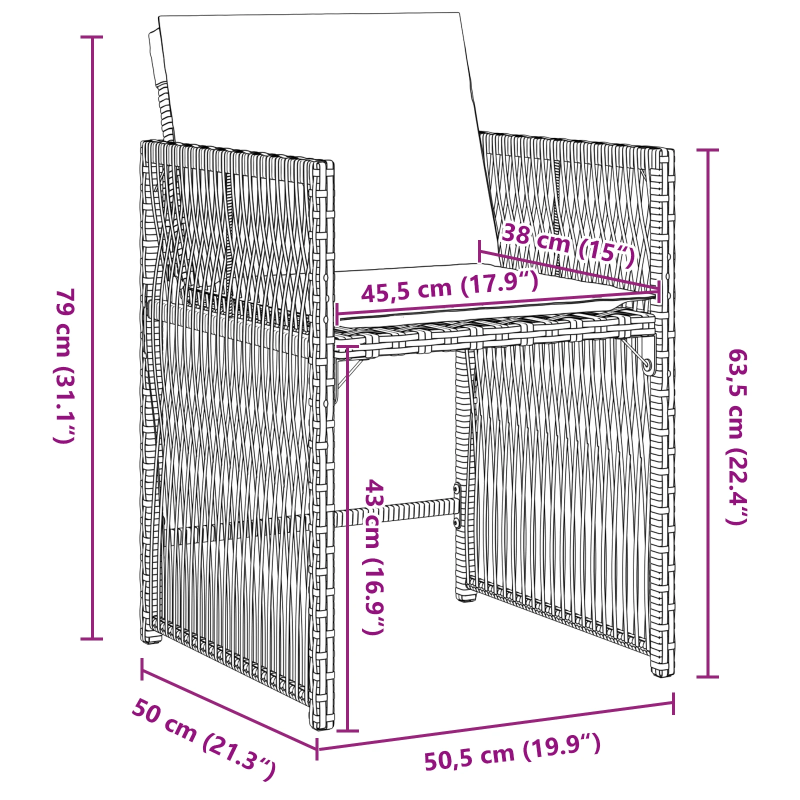 vidaXL Dārza ēdamgalds 5 pcs Melna poliratāns
